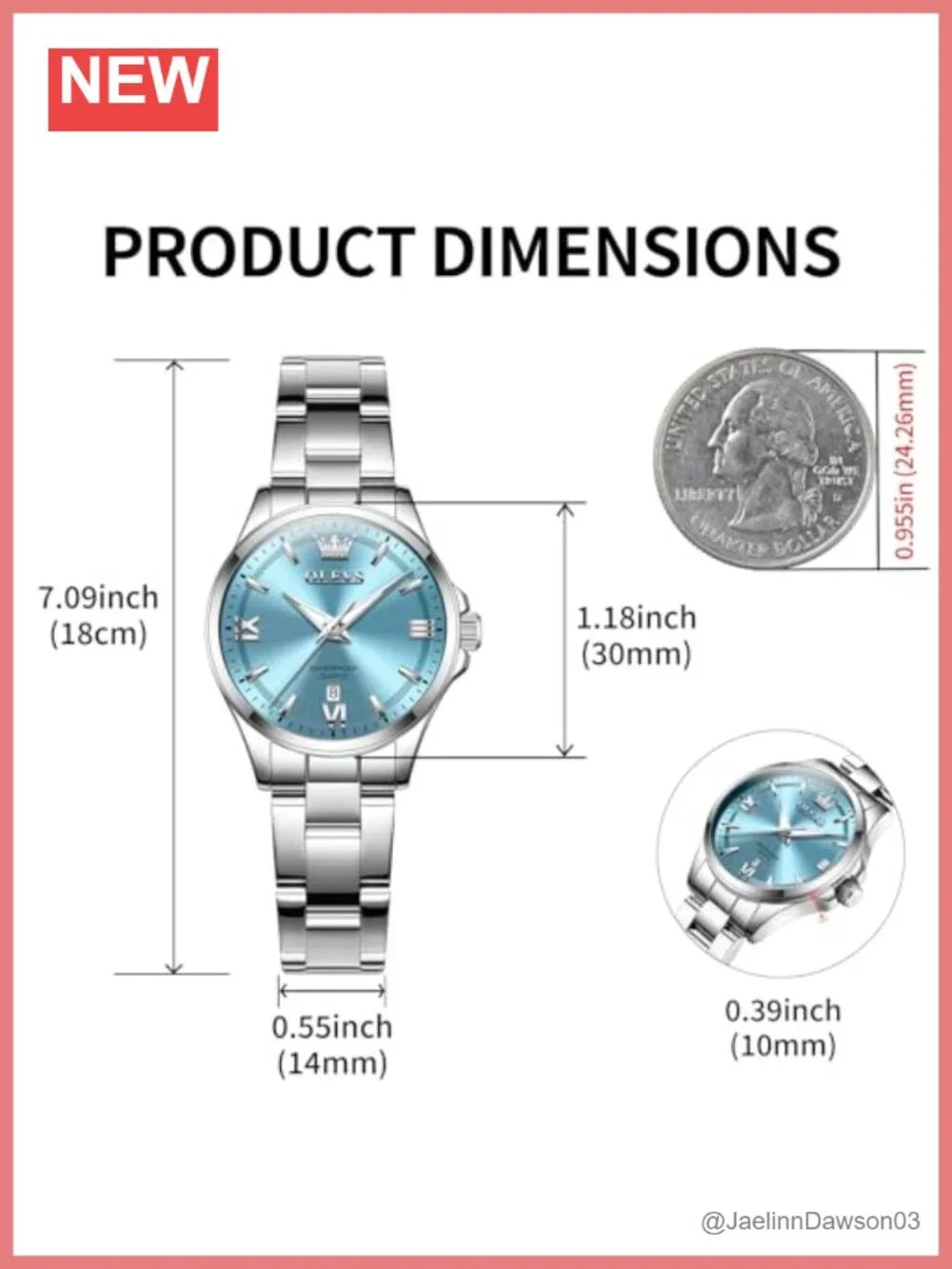 Women's Stainless Steel Quartz Dress Watch with Luminous Dial